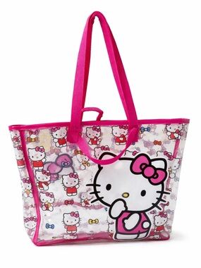 Hello Kitty Sanrio Pink Clear Plastic Waterproof Beach Tote Bag 2025